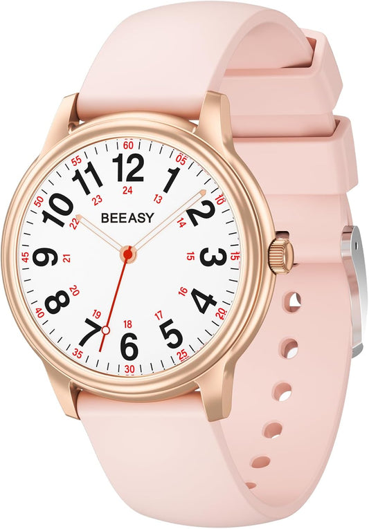 Beeasy Nurse Watch Waterproof for Medical Professionals Students Women Men,Watches with Second Hand Nursing 12/24 Hour, Easy Read Dial and Silicone Band, Military Time Luminouse