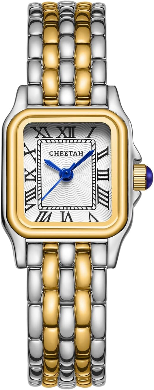 CHEETAH Gold Watches for Women with Small Vintage Bracelet, Rectangular Case Roman Dial