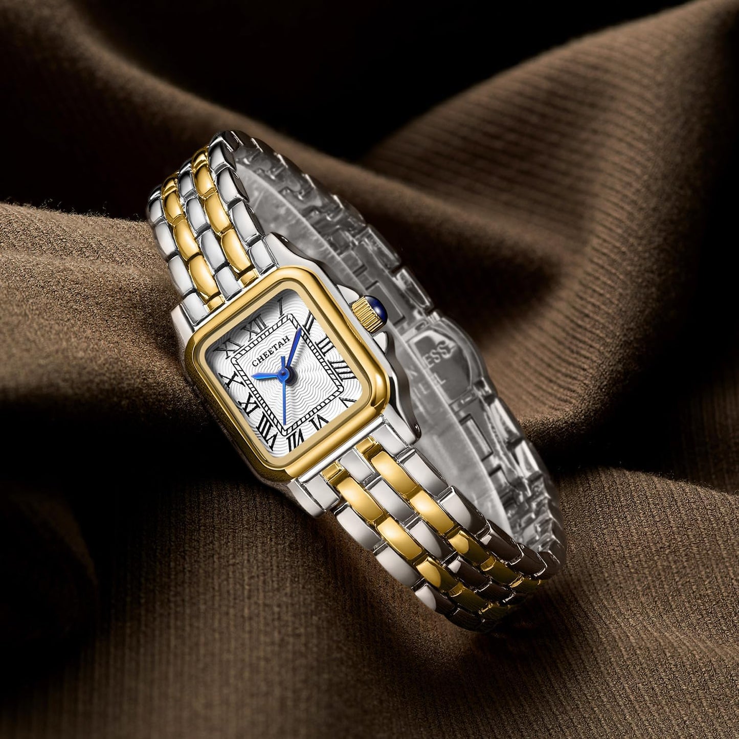 CHEETAH Gold Watches for Women with Small Vintage Bracelet, Rectangular Case Roman Dial